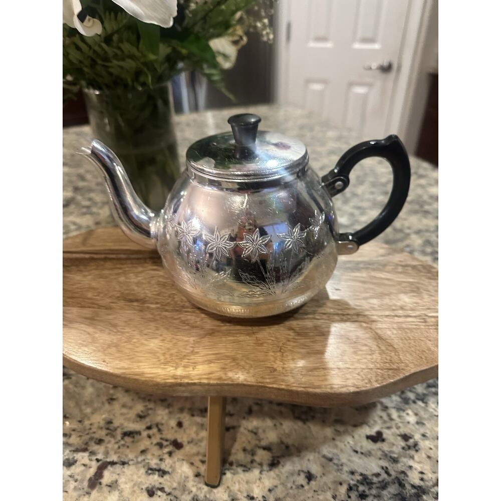 vintage Towerbrite brand chromed steel teapot made in England